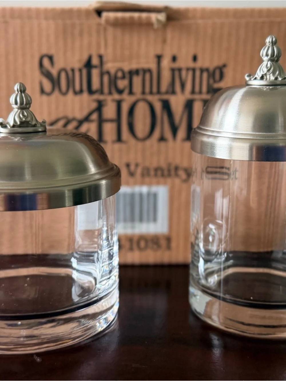 Southern Living At Home Sutton Vanity Set with Brushed Silver Lids